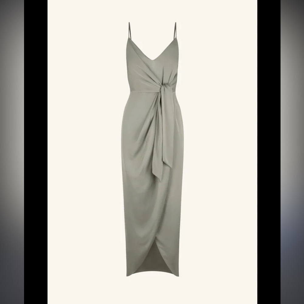 Shona Joy Luxe Tie Front Cocktail Dress - Sage Green, Sz. 6